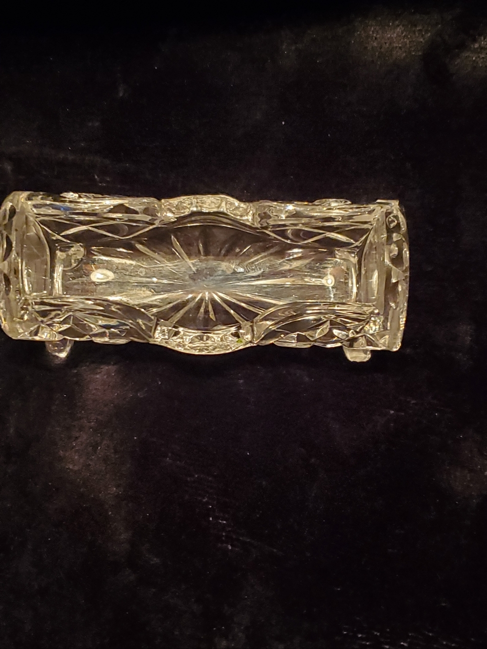 Vintage Crystal Glass Horizontal Toothpick Holder Diamond Type Pattern